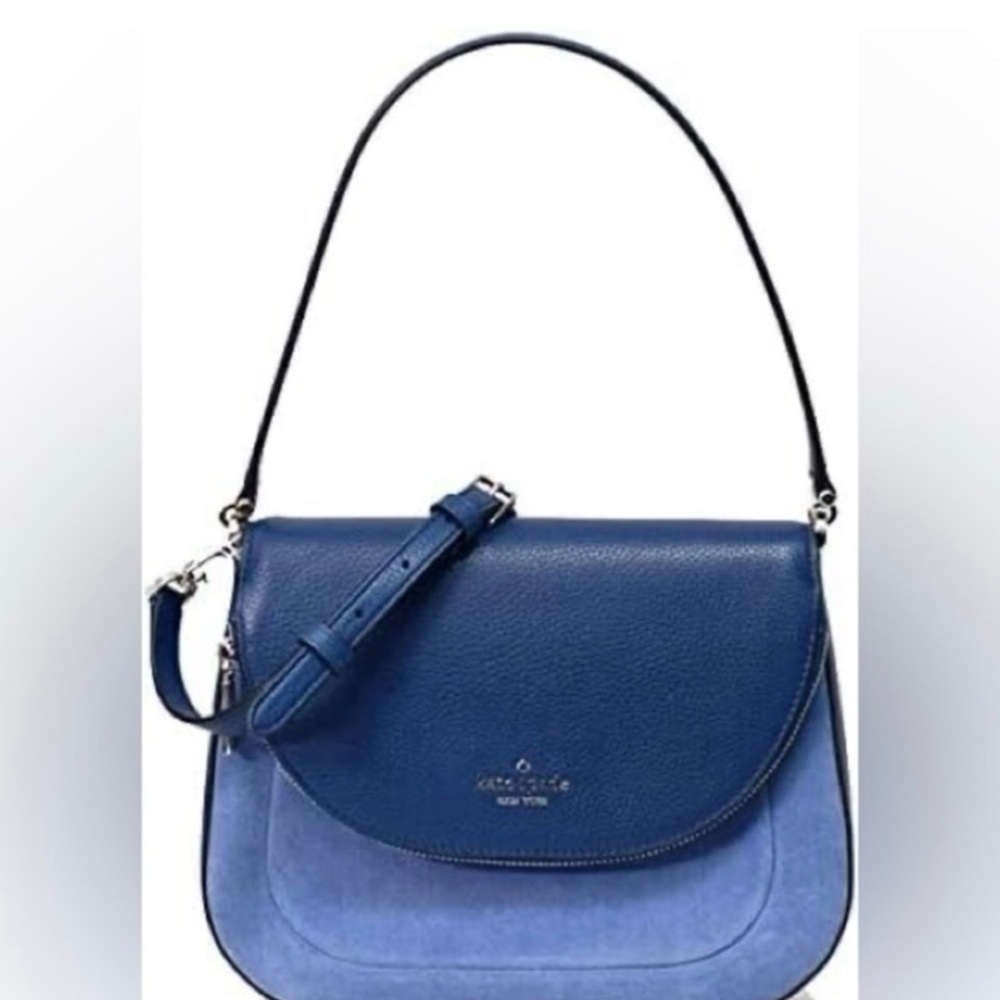 NWOT Kate Spade Blue Suede & Pebbled Leather Shoulder/Crossbody Bag MSRP $399 - Picture 2 of 11
